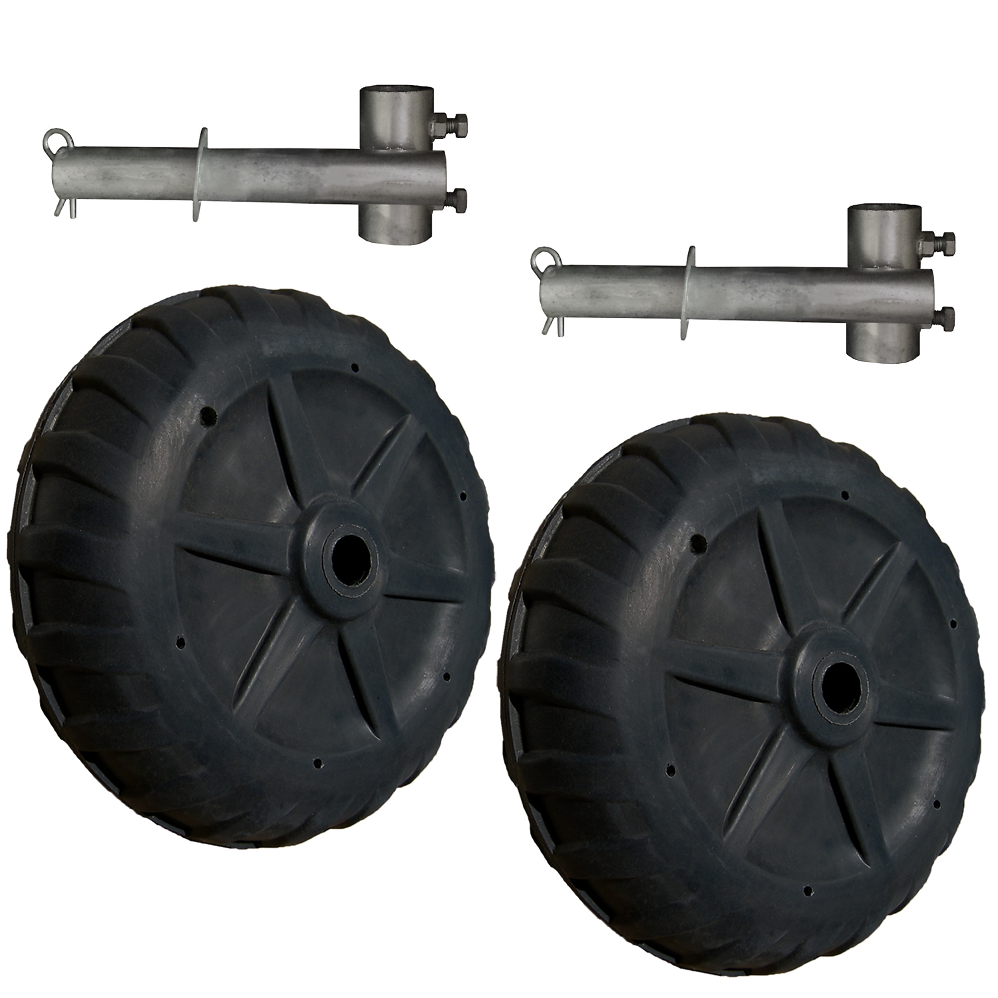 Multinautic 24-inch Dock Removal Wheels and Hubs Kit. Set of 2 Wheels and 2 Hubs. Fits Posts up to 1.68-inch Outer Diameter. Kit of 2 Wheels Supports weight up to 1500 pounds. Model 22005